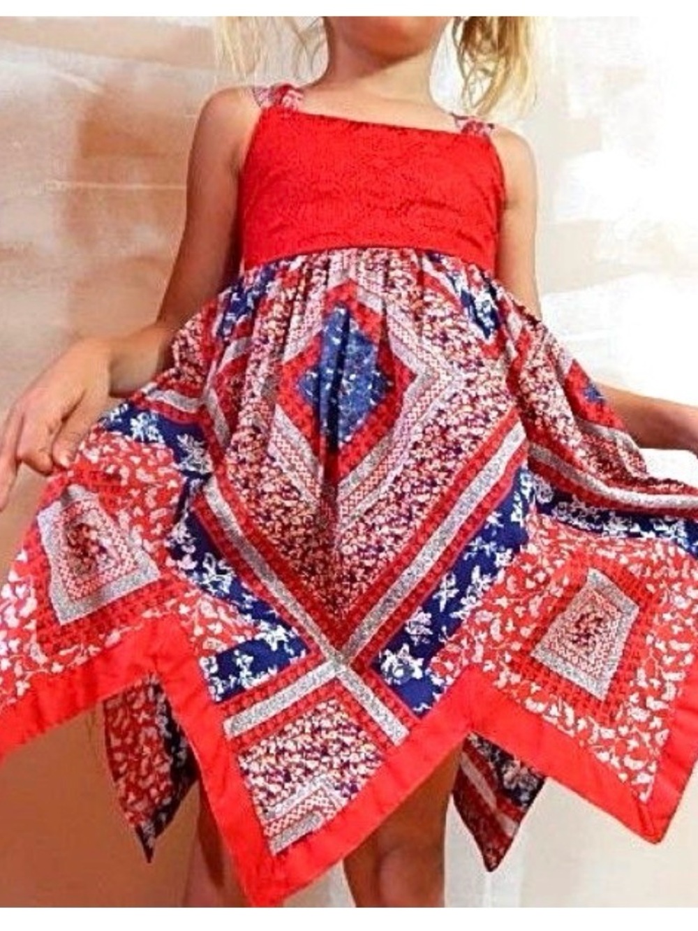 4T Red Patterned Dress & Tan Striped Outfit